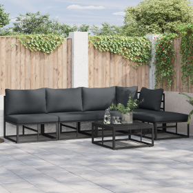 Conjunto de sofá de jardín 6 pcs Negro 70 x 70 x 32 cm Aluminio