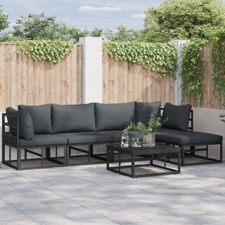 Conjunto de sofá de jardín 6 pcs Negro 70 x 70 x 32 cm Aluminio