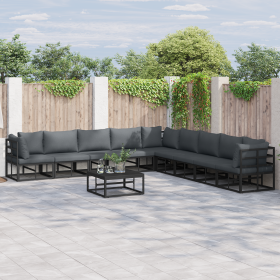 Conjunto de sofá de jardín 9 pcs Negro 353 x 353 x 71 cm