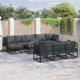 Conjunto de sofá de jardín 10 pcs Negro 353 x 141.5 x 71 cm