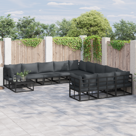 Conjunto de sofá de jardín 12 pcs Negro 70 x 70 x 32 cm