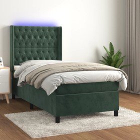 Cama box spring colchón y LED terciopelo verde oscuro 80x200 cm Cama box spring colchón y LED terciopelo verde oscuro 80x200 cm