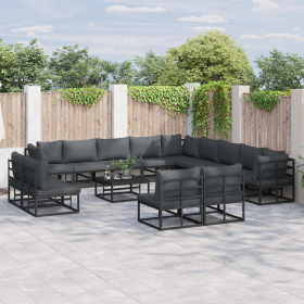 Conjunto de sofá de jardín 14 pcs Negro 70 x 70 x 32 cm