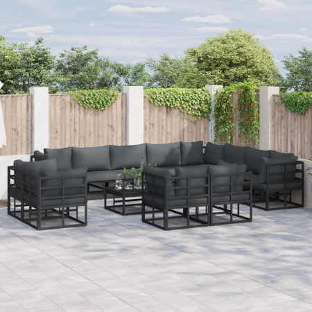 Conjunto de sofá de jardín 12 pcs Negro 353 x 283 x 71 cm