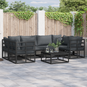 Conjunto de sofá de jardín 7 pcs Negro Aluminio