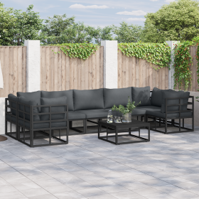 Conjunto de sofá de jardín 7 pcs Negro Aluminio