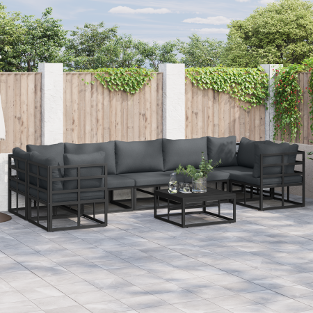 Conjunto de sofá de jardín 7 pcs Negro Aluminio