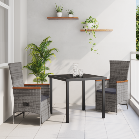Set de Comedor de Jardín de 3 Piezas con Cojines en Gris Ratán