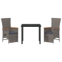 Set de Comedor de Jardín de 3 Piezas con Cojines en Gris Ratán
