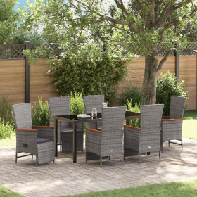 Set de Comedor de Jardín de 7 Piezas con Cojines Gris Ratán