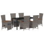 Set de Comedor de Jardín de 7 Piezas con Cojines Gris Ratán