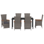 Set de Comedor de Jardín de 7 Piezas con Cojines Gris Ratán