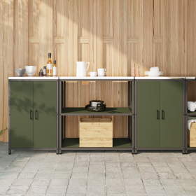 Juego de Almacenamiento de Cocina con estante 3 pcs Verde Oliva