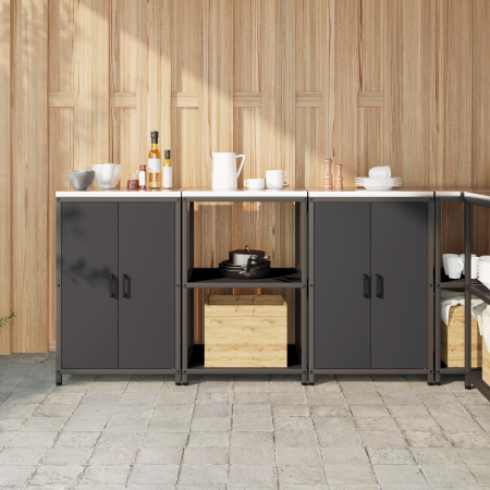 Juego de Almacenamiento de Cocina 3 pcs Negro 180 x 50 x 92 cm