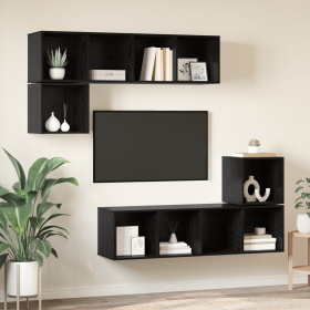 Conjunto de mueble de TV 4 pcs Roble negro 37 x 37 x 142.5 cm