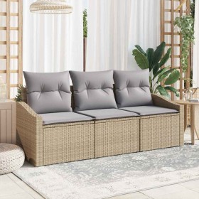 Conjunto de sofá de jardín 3 pcs Beige Poliratán