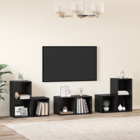 Juego de muebles de TV 6 pcs Roble Negro Madera contrachapada