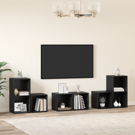 Juego de muebles de TV 6 pcs Roble Negro Madera contrachapada