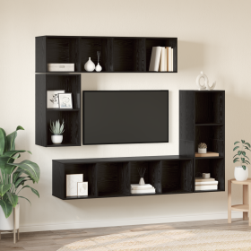 Conjunto de mueble de TV 4 pcs Roble negro Madera contrachapada