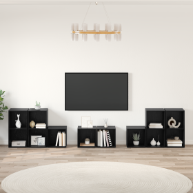 Juego de muebles de TV 8 pcs Roble Negro Madera contrachapada
