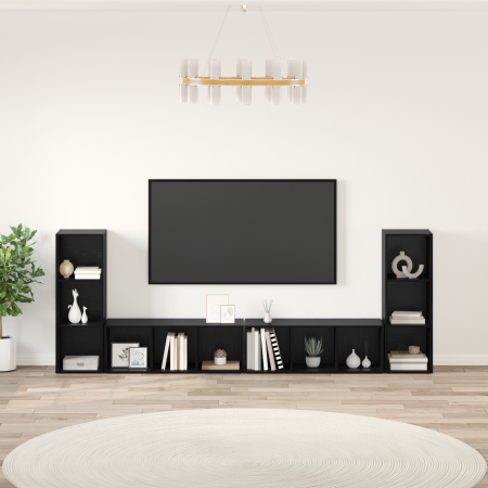 Gabinete de TV con estante 4 pcs Roble negro 37 x 35 x 107.5 cm