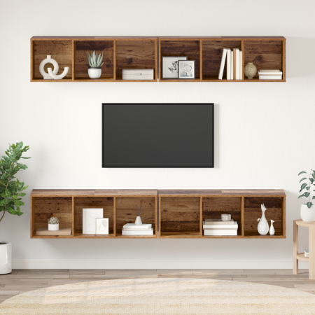 Mueble de TV de Pared 4 pcs Madera antigua 37 x 37 x 107.5 cm