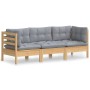 3-Sitzer-Gartensofa mit massiven grauen Kiefernholzkissen von vidaXL, Outdoor-Sofas - Ref: Foro24-3096099, Preis: 258,67 €, R...