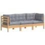3-Sitzer-Gartensofa mit massiven grauen Kiefernholzkissen von vidaXL, Outdoor-Sofas - Ref: Foro24-3096099, Preis: 258,67 €, R...