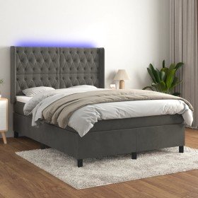 Cama box spring colchón y LED terciopelo gris oscuro 140x190 cm Cama box spring colchón y LED terciopelo gris oscuro 140x190 cm