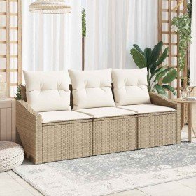 Conjunto de sofá de jardín 3 pcs Beige Poliratán Conjunto de sofá de jardín 3 pcs Beige Poliratán
