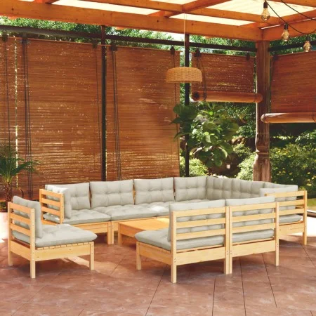 Garden furniture 10 pieces and cushions solid cream pine wood by vidaXL, Garden sets - Ref: Foro24-3096749, Price: 783,43 €, ...
