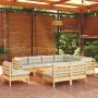Garden furniture 10 pieces and cushions solid cream pine wood by vidaXL, Garden sets - Ref: Foro24-3096749, Price: 783,43 €, ...