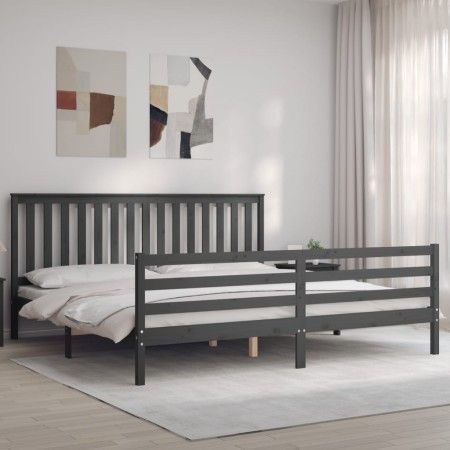 Grauer Massivholzbettrahmen mit Kopfteil 200x200 cm von vidaXL, Betten und Lattenroste - Ref: Foro24-3194268, Preis: 180,08 €...