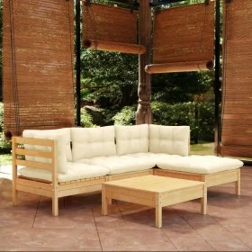 Gartenmöbel 5 Stück Kissen Creme Kiefer Holz von vidaXL, Gartensets - Ref: Foro24-3096352, Preis: 363,24 €, Rabatt: %