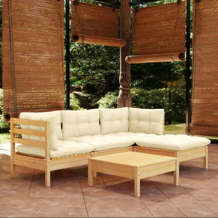 Gartenmöbel 5 Stück Kissen Creme Kiefer Holz von vidaXL, Gartensets - Ref: Foro24-3096352, Preis: 374,41 €, Rabatt: %