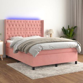Cama box spring colchón y LED terciopelo rosa 140x200 cm Cama box spring colchón y LED terciopelo rosa 140x200 cm