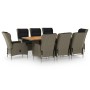 Set de comedor jardín 9 piezas cojines ratán sintético marrón