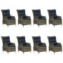 Set de comedor jardín 9 piezas cojines ratán sintético marrón