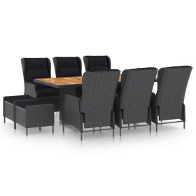 Set comedor jardín 9 pzas cojines ratán sintético gris oscuro
