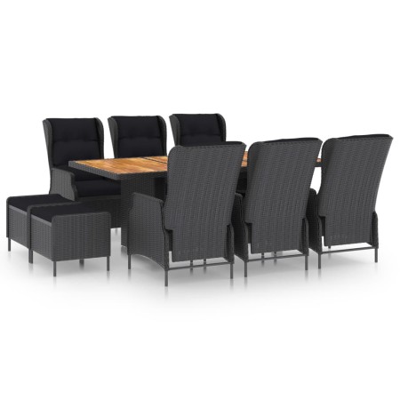 Set comedor jardín 9 pzas cojines ratán sintético gris oscuro