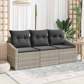 Conjunto de sofá de jardín 3 pcs Gris claro Poliratán