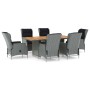 Set comedor jardín 7 pzas y cojines ratán sintético gris claro