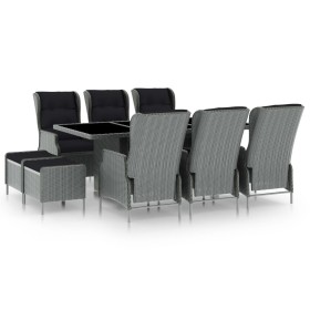 Set comedor jardín 9 pzas y cojines ratán sintético gris claro