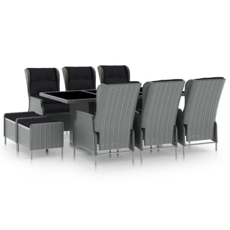 Set comedor jardín 9 pzas y cojines ratán sintético gris claro