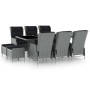 Set comedor jardín 9 pzas y cojines ratán sintético gris claro