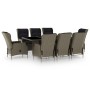 Set de comedor jardín 9 piezas cojines ratán sintético marrón