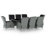 Set comedor jardín 9 pzas y cojines ratán sintético gris claro
