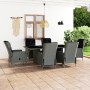 Set comedor jardín 7 pzas y cojines ratán sintético gris claro