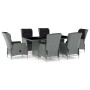 Set comedor jardín 7 pzas y cojines ratán sintético gris claro