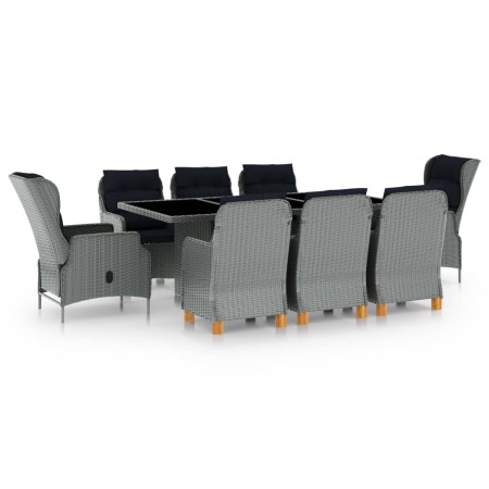 Set comedor jardín 9 pzas y cojines ratán sintético gris claro